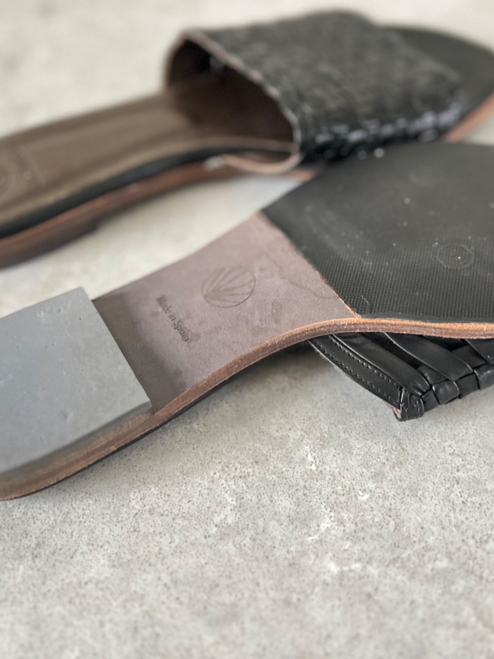 Black Leather Italian Slides - Picture 3 of 4
